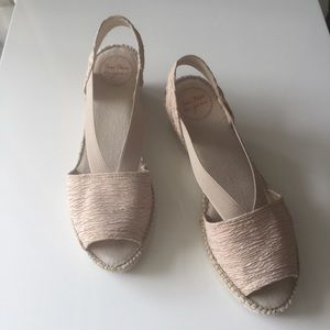 Cream fabric wedge espadrilles